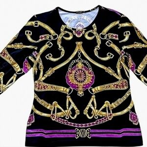 J.McLaughlin Catalina Cloth 3/4 Sleeve Equestrian Black Purple Magenta